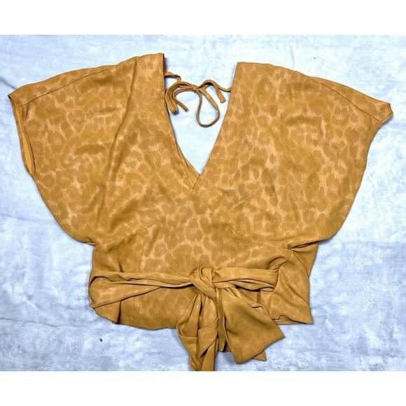 Anthropologie Current Air XS Tie Open Back Wrap Blouse Golden Leopard Print NWT - Picture 1 of 13